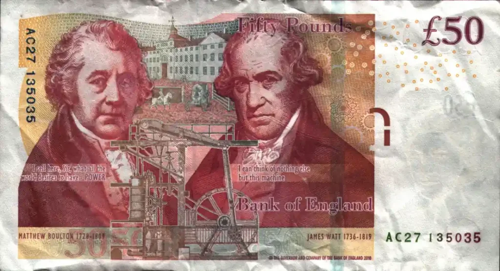 Matthew Boulton and James Watt Fifty Pound Note Rear
